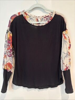 Anthropologie TINY Raye Floral Mixed Media Balloon Sleeve Top